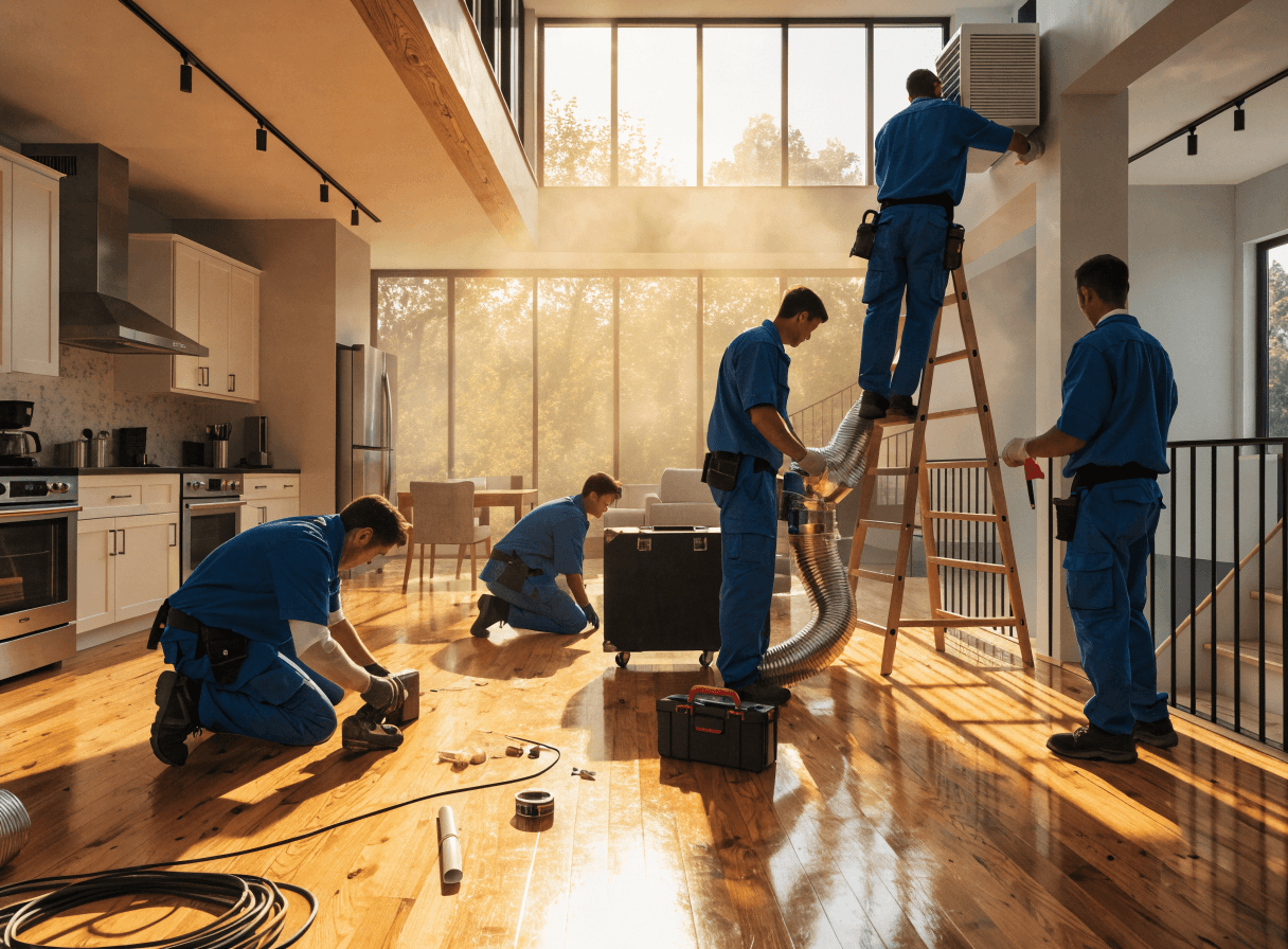 AQ Homes restoration and HVAC crew at work in Ronkonkoma, NY